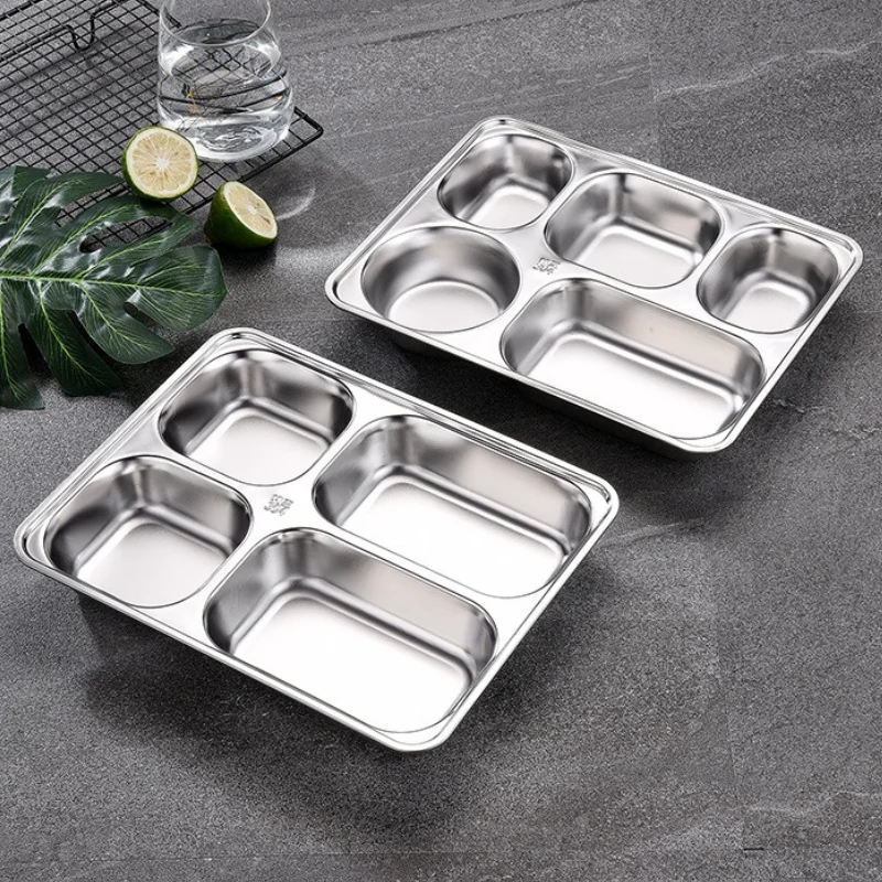 Premium Thickened Stainless Steel Dinner Plates Food Divider Dish Tray with Lid for School Canteen Restaraut Buffet Custom LOGO