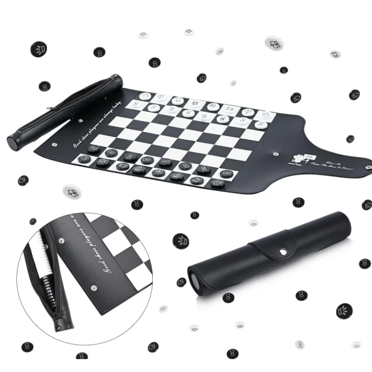 Travel Roll Up Leather Chess Set Chess Game Set with Checkers New Detachable Portable Chess Game Set for Home Outdoor