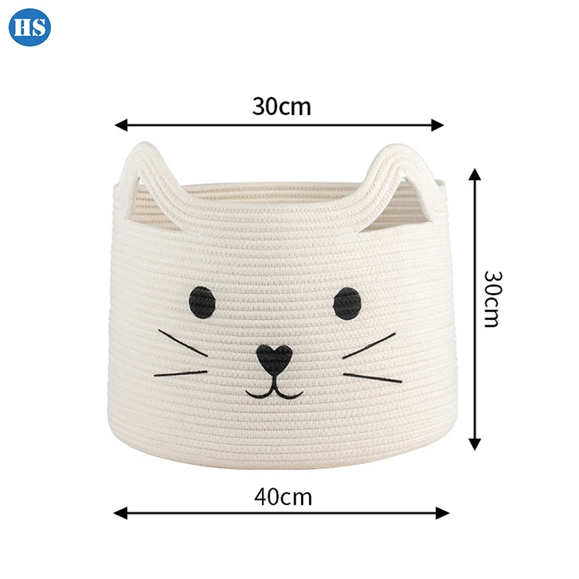 Haosen White Cotton Rope Cat Storage Basket Sundries Organizer for Living Room