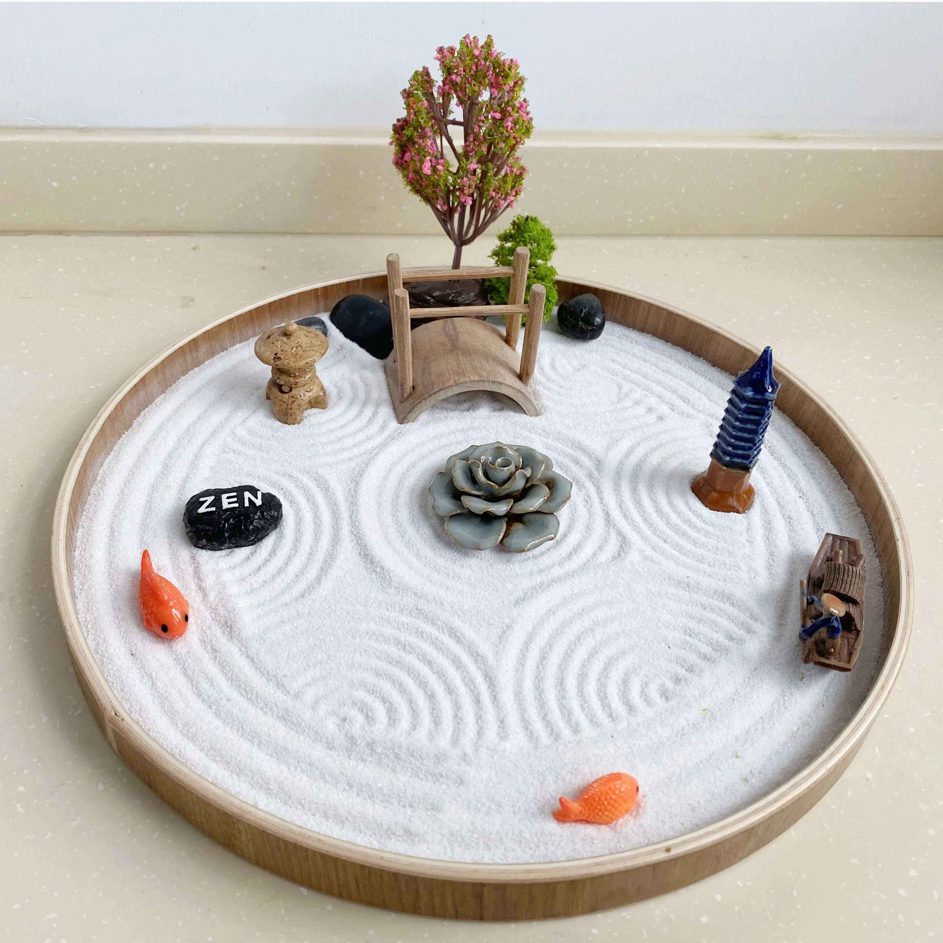 Hot Sale Zen Garden accessories Zen Tray With Buddha Tool Set Zen Garden Kit