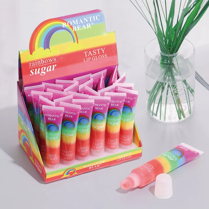 Rainbow Lipstick Colorful Tear Lip Gloss Glitter Rainbow Jelly Lipstick Delicious Lip Gloss
