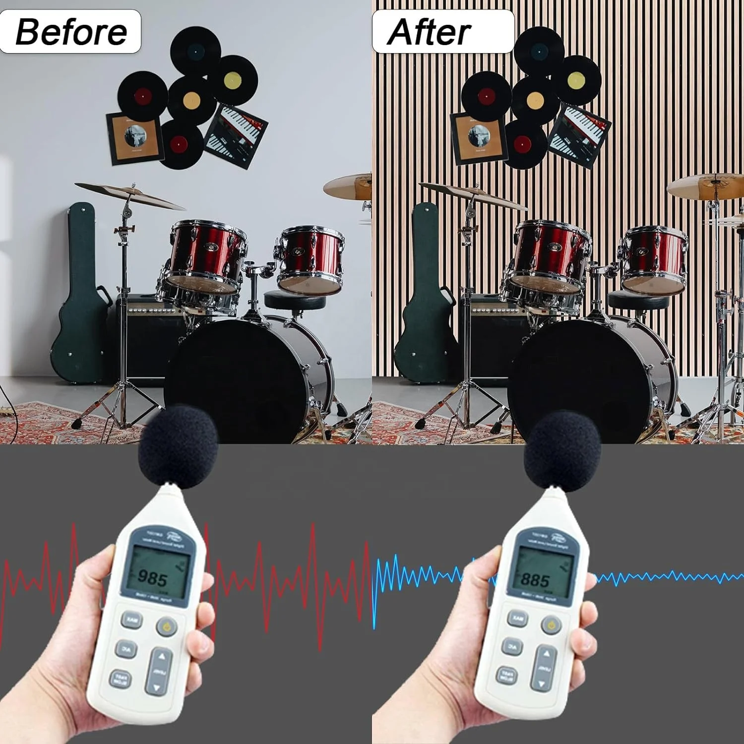 Wooden Acoustic Board Panel Walnut Wood Veneer MDF Slat Acoustic Panels on Black PET Felt for Living Room TV Background Wall