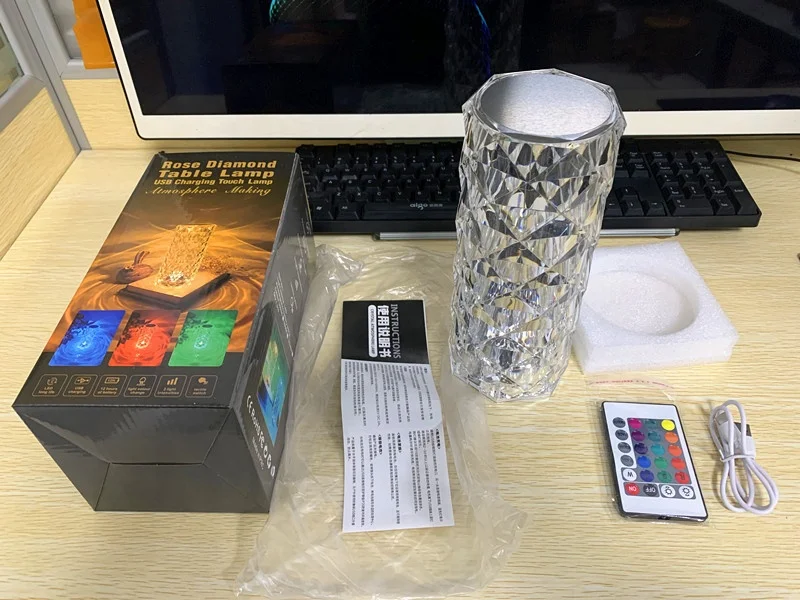 Table Lamps Home Decor Kids Bedroom Rose Diamond Ambiance Light Decorative Lighting LED Lights Dinning Table Bedside Decoration