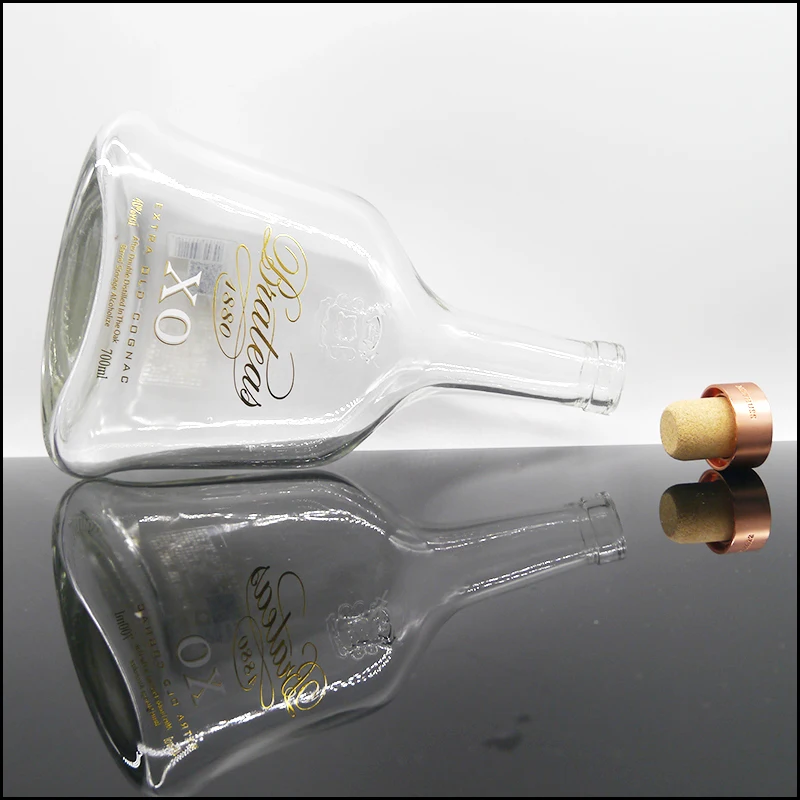 Wholesale 700ml Custom Embossing Logo Empty Glass Bottle Decanter for Extra Old Cognac with Synthetic Cork