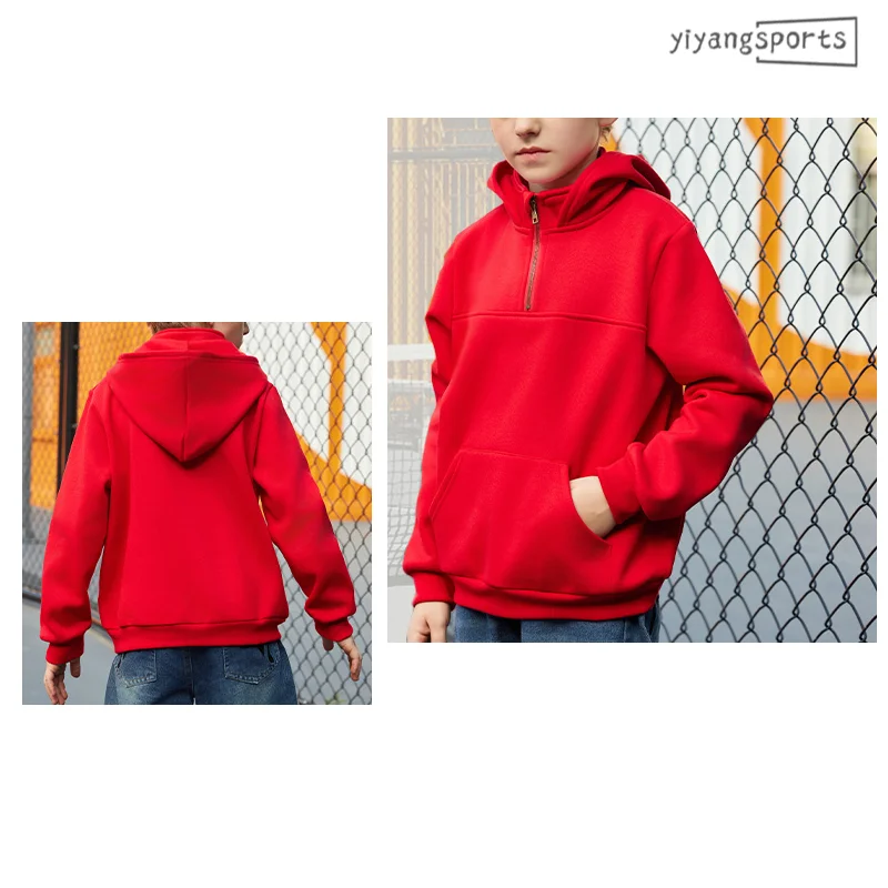 Custom embroidery LOGO Loose Fit Quarter-Zip Fleece Pullover 4 to 12 Years Kids boys hoodies jackets