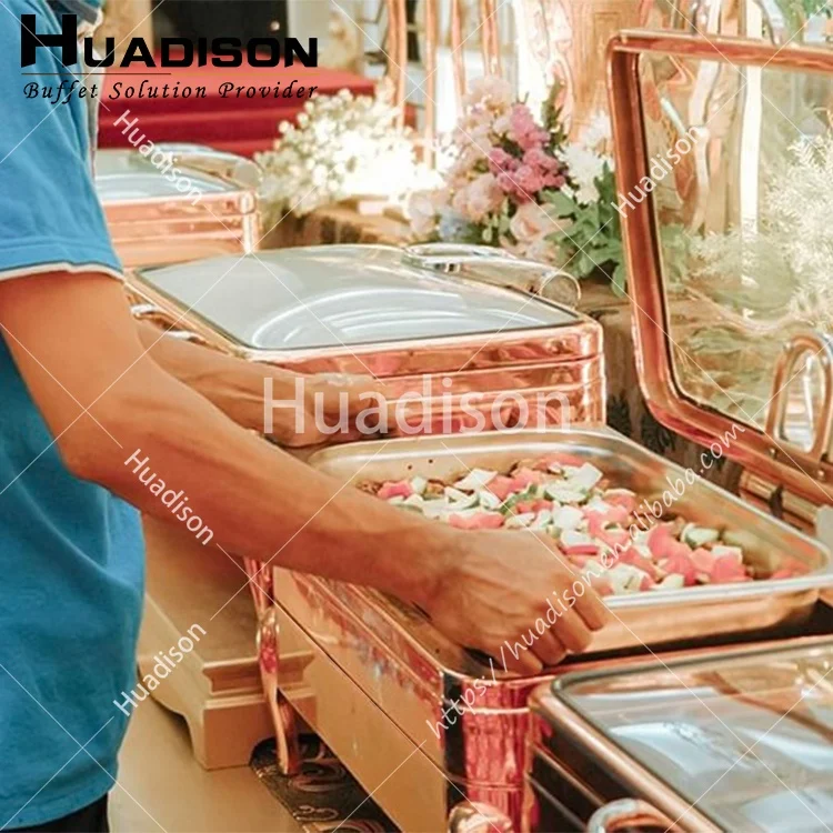 Huadison hotel supplies buffet food warmer hydraulic 9 L chaffing dishes buffet catering stainless steel