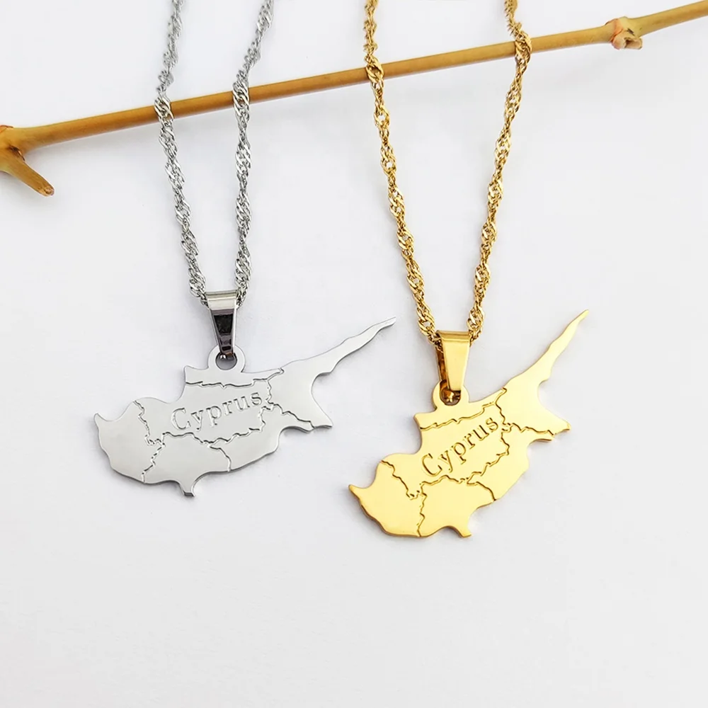 Кипр Карта Ожерелье комплект ювелирных изделий из нержавеющей стали карта колье с подвеской 18k золотые ювелирные изделия Bijoux (украшения своими руками) Acier нержавеющая сталь Joyas