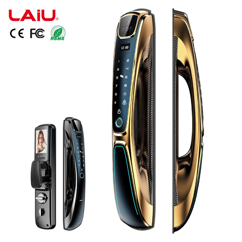 LAIU Q9S Golden Keyless App Remote Control 3D Face Recognition Wifi Smart Door Lock With Camera (1600618395729)