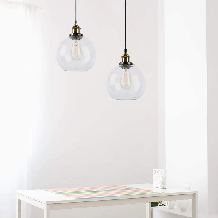 8' inch 20cm Hand Blown Clear Industrial Ball Glass Ceiling Pendant Light Globe Shade
