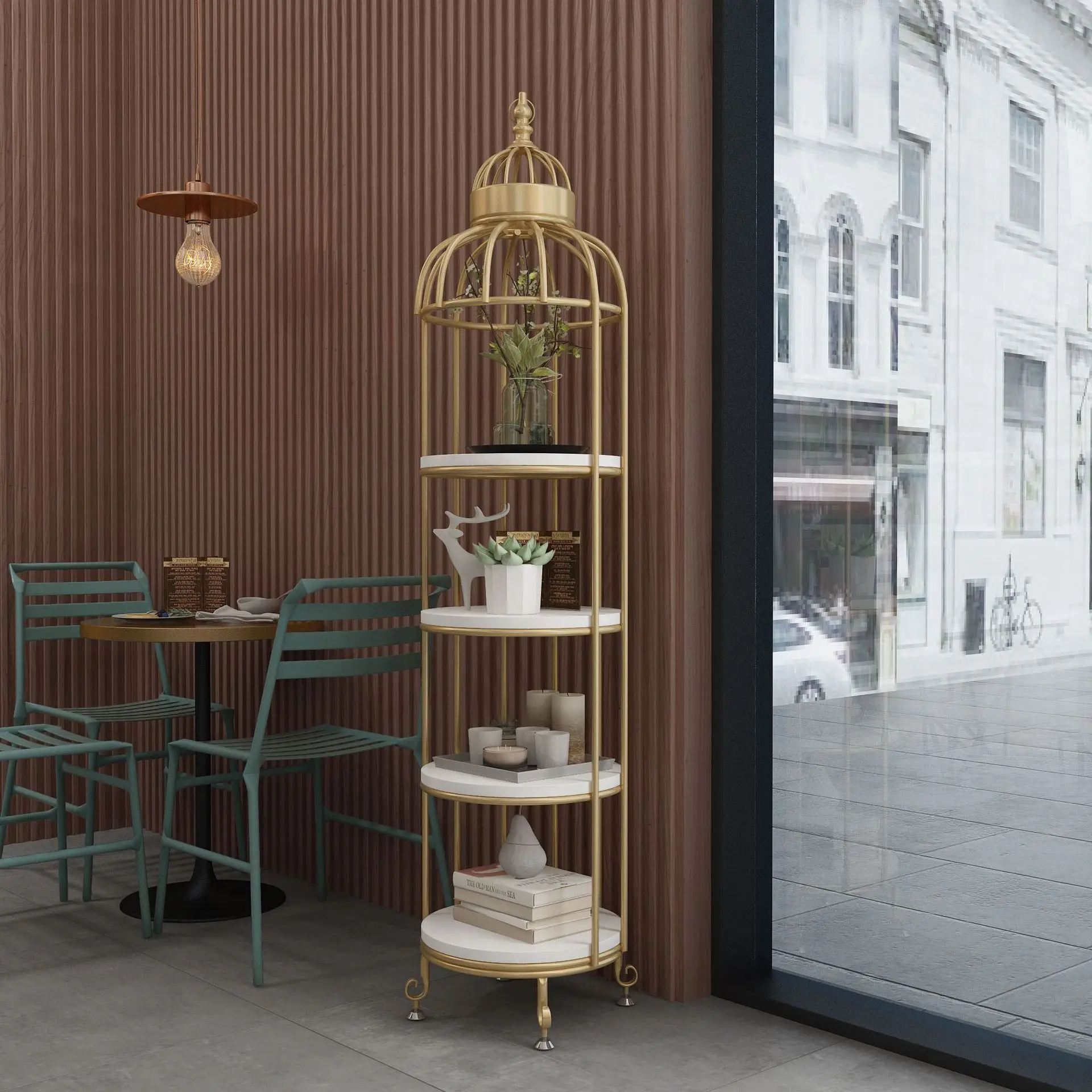 American Bird Cage Shape Shelf Floor Interior Iron Flower Balcony Decoration Multi-Layer Height Stand