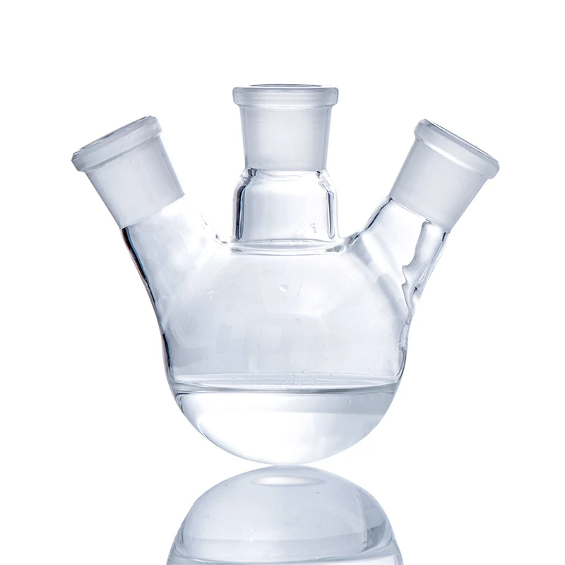 Lab 250 500 1000ml Borosilicate 3.3 Glass Round Bottom 3 Three Neck Distillation Flask With 2 Two Angled Oblique Side Joint