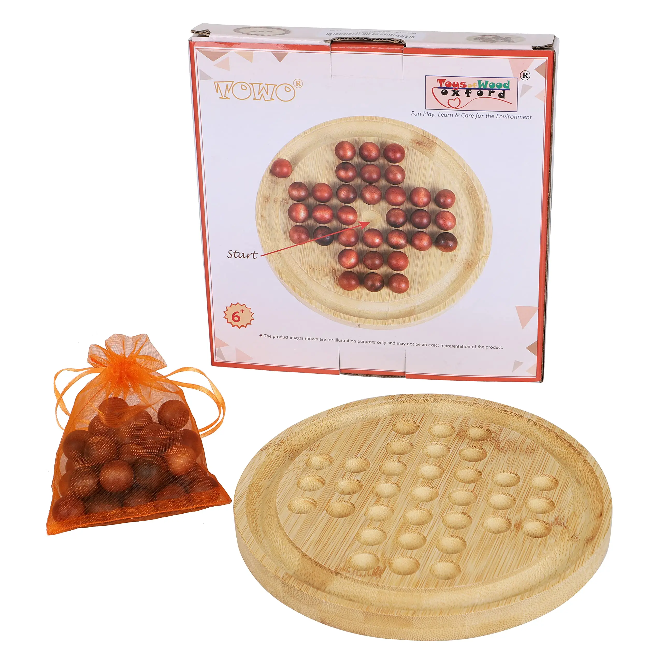Wooden Solitaire Game -Peg Solitaire Puzzle Toy - Classic Board Game Marble Chess Mind Game