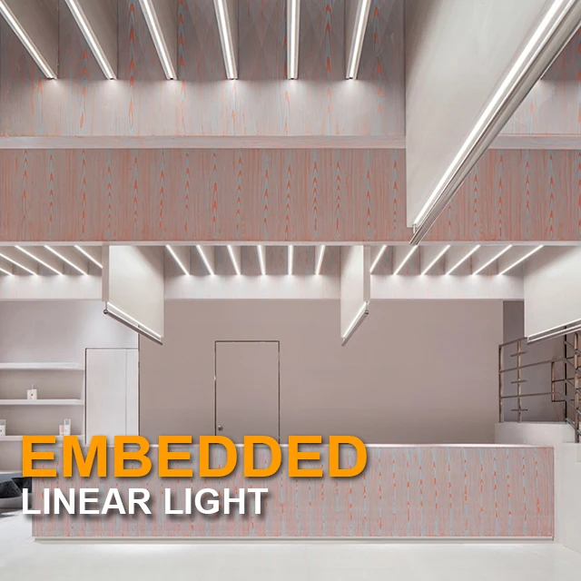 Commercial smart pendant hanging ceiling liner light aluminum slim trimless recessed surface mounted led grill linear light