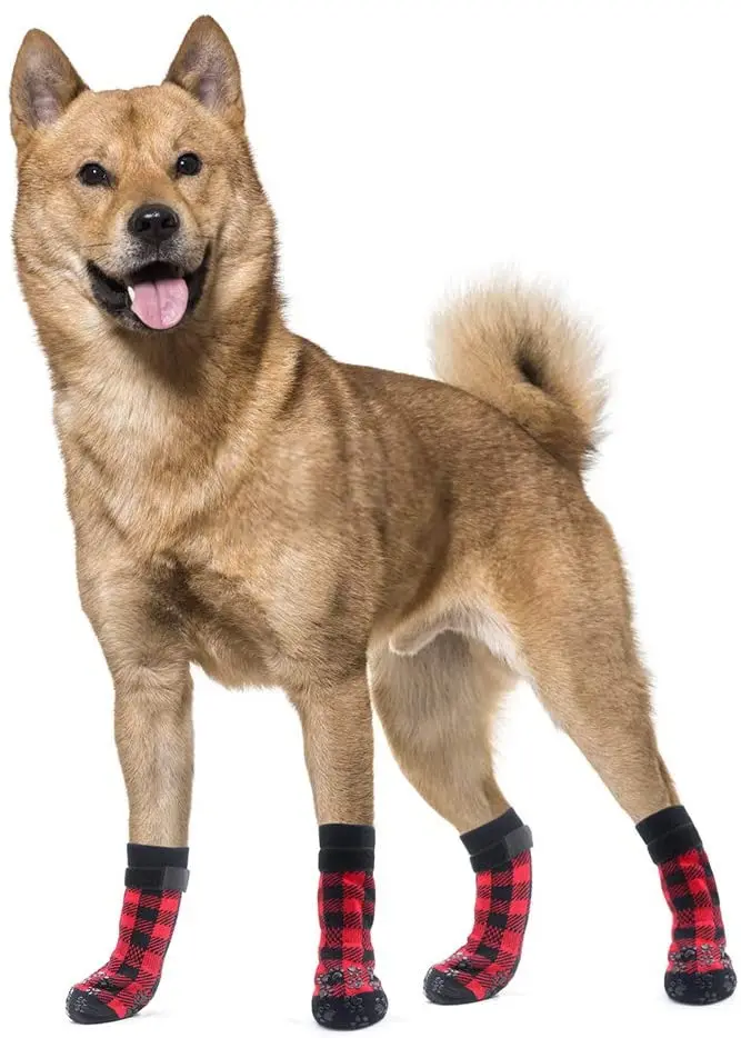Plaid Dog Paw Protector for Floor Indoor, Anti-Slip Dog Socks Wholesale For Small Medium Dogs