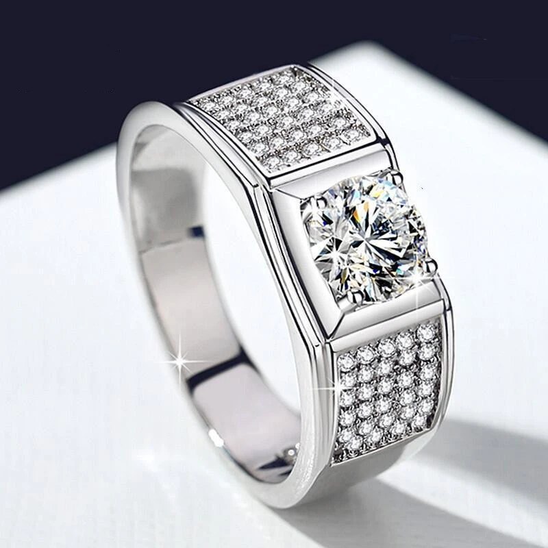 Custom Moissanite S925 Sterling Silver VVS Certified Ring Mens Shiny Jewelry
