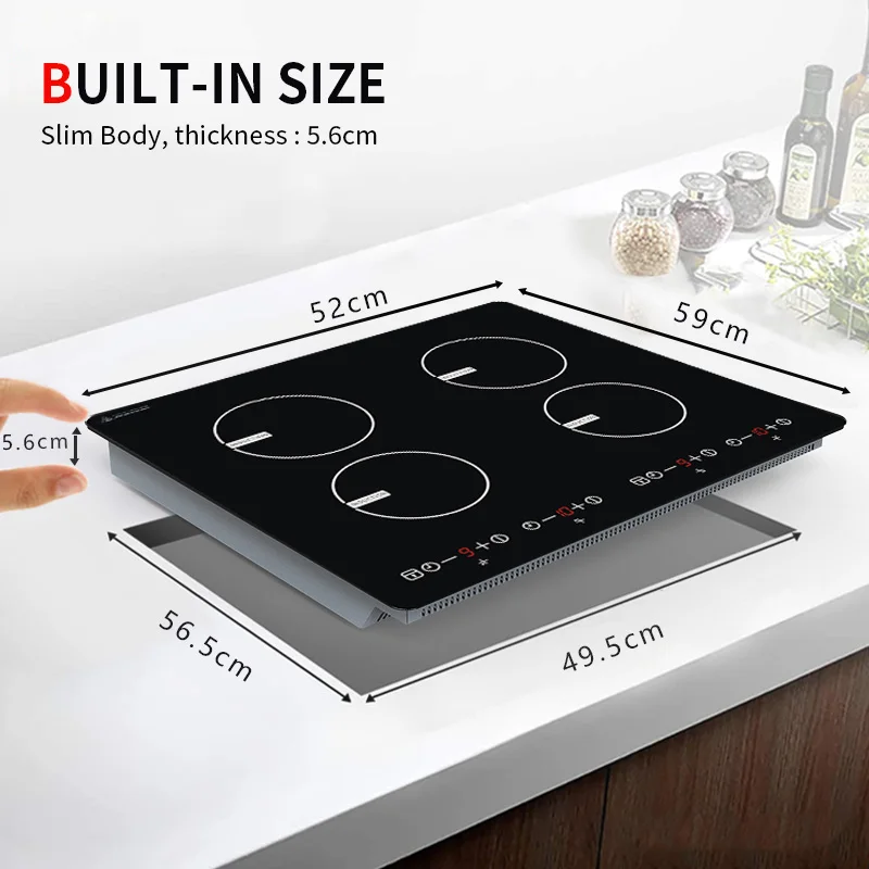 Hot Sales 6800W Five minutes Boost function black color built-in 4 burner design induction cooker