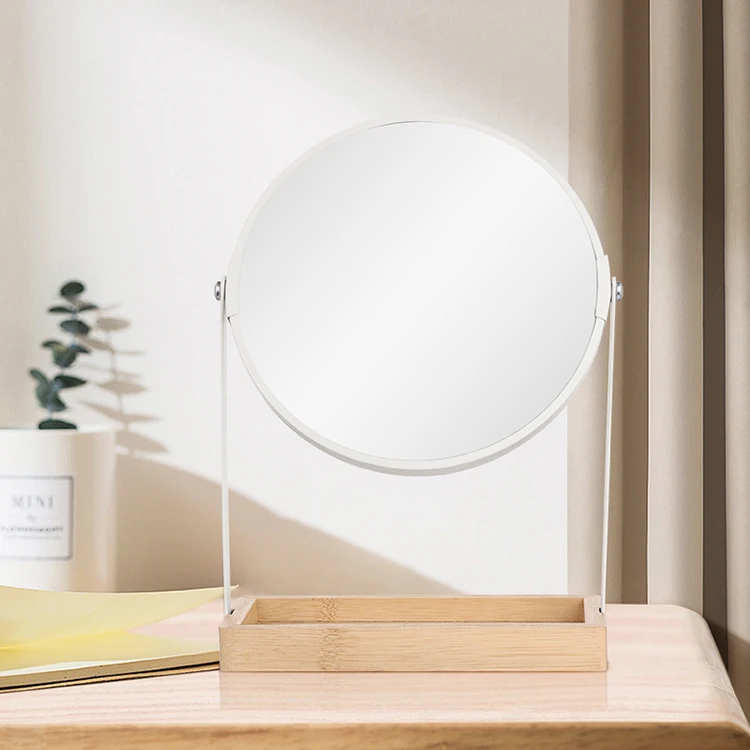 factory customized round white dual sided cosmetic table make up mirror with stand for table