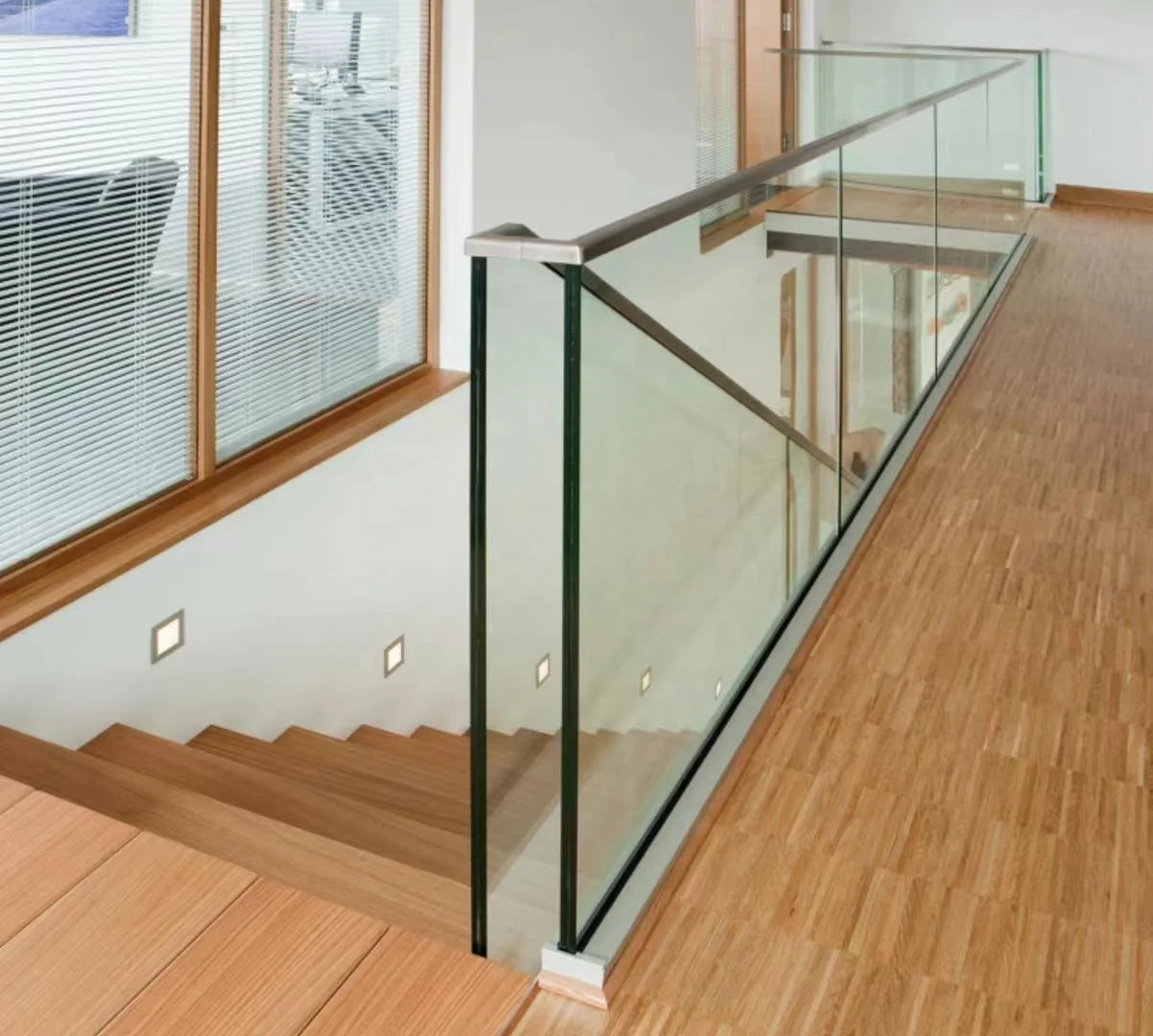 VIKO 2024 Modern Indoor Home  Marble Box Suspended Staircase Blue glass Floating Stairs