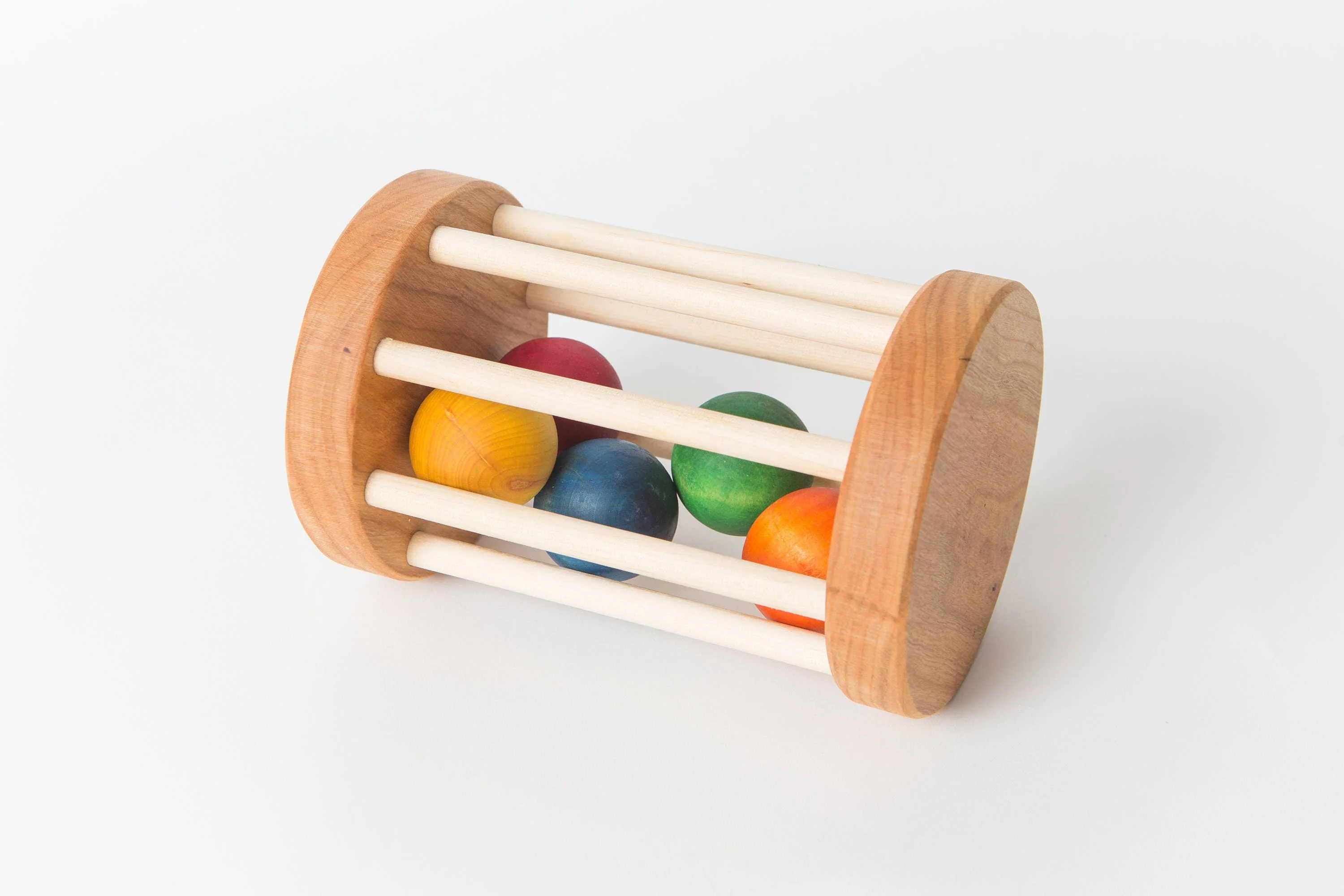 Wooden Rattle Rolling Toy Montessori Ball Cylinder Infant Toy Montessori Ball Cylinder Rolling Drum