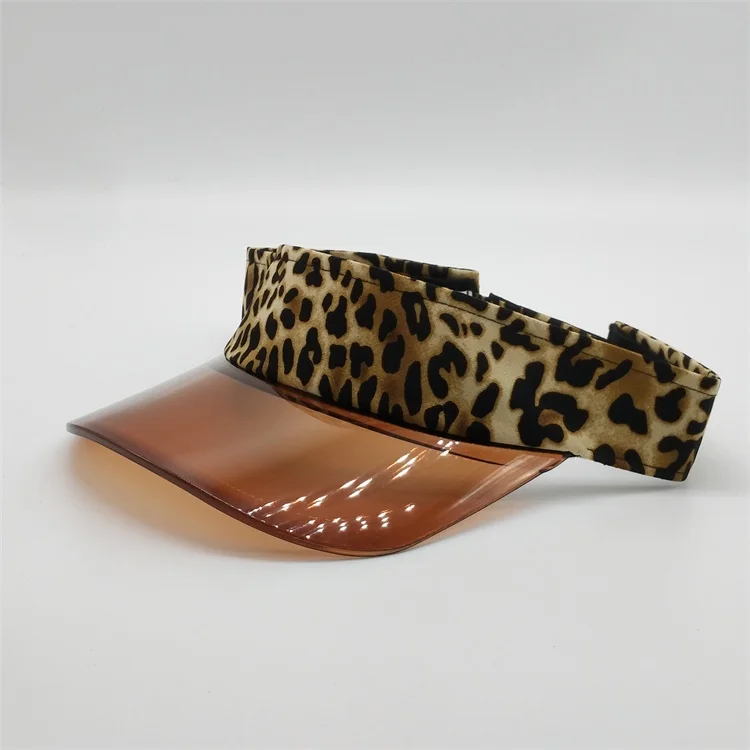Wholesale 2019 Customized Brown Leopard Print Pvc Plastic Transparent Cap UV Protection Sun Visor Hat
