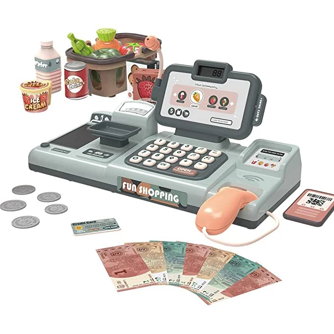 2023 New Realistic Actions & Sounds Play Set Early Educational Learning Set For Toddlers Cash Register Shopping Pretend Play