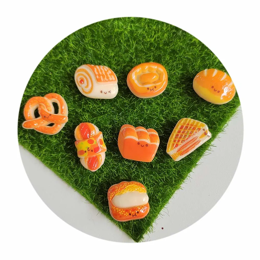2024 new design food series cartoon bread flatback resin beads for doll house craft accessory