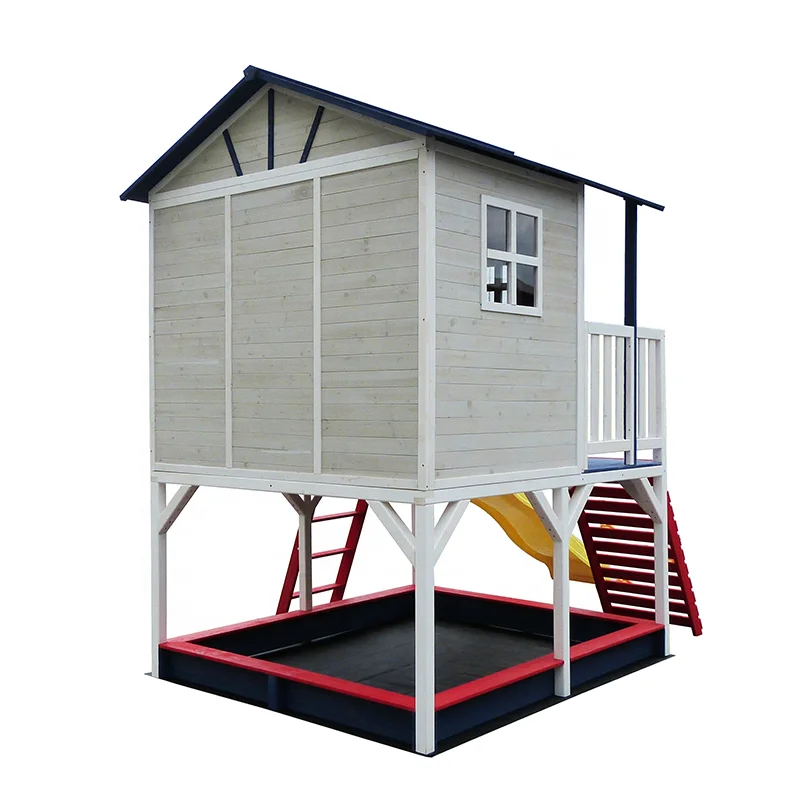 Solid wood playhouse cubbyhouse with slide and climbing ladder and  huge sand box 250*300*300cm