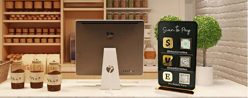 Hairdressers Beautician Mirror Acrylic Qr Code Table Stand Google Social Media Acrylic Display Standee for Advertising