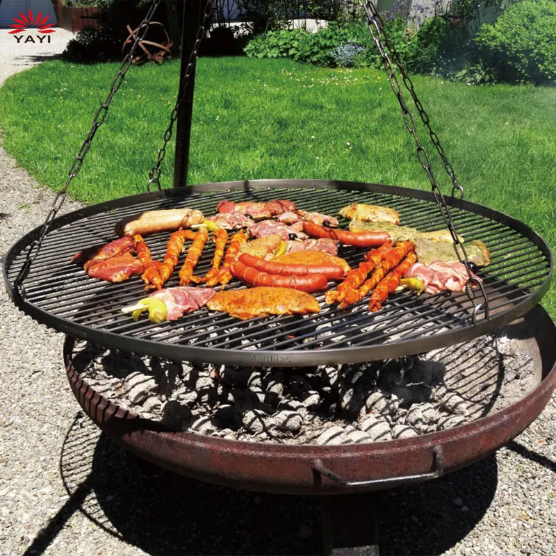 Portable Heavy Duty Steel Go Open Fire Cooking Camping Grill Barbecue  Water Bottle Support Frame Hanging Grill