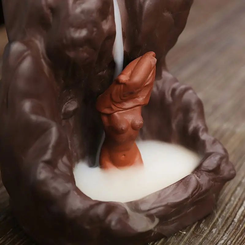 Porcelain waterfall Home lotus Creative fountain smoke stick Buddha Hand Backflow Incense Burner Ceramic Censer Holder Waterfall