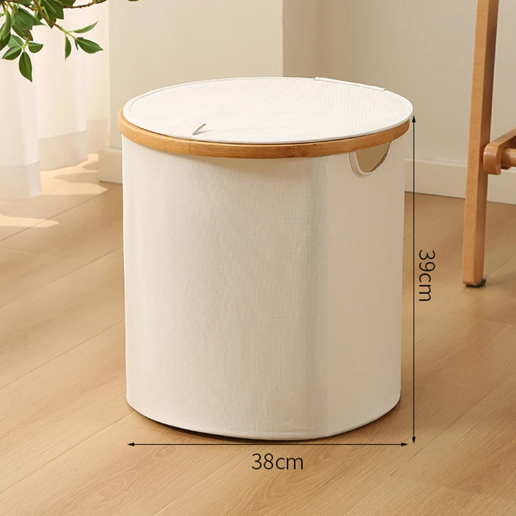 Large Foldable Storage Basket Closet Storage Laundry Hamper Waterproof Oxford Cloth Storage Basket With Bamboo Handle