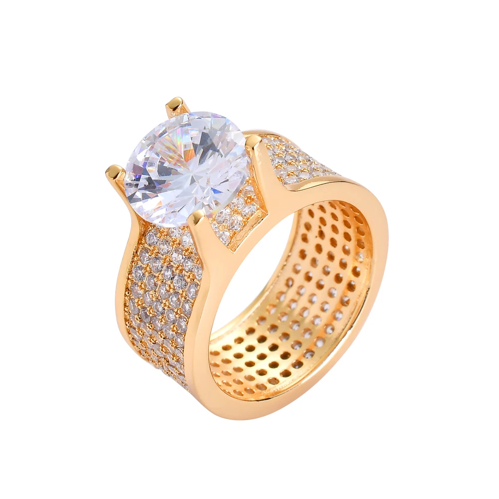 18K Gold Plated Brass Zircon Ring Big Bling Zubiz Zirconia Main Diamonds Women Stamp Finger Rings