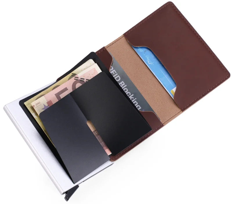 Luxury business christmas gift slim thin minimalist front pocket rfid-blocking pu leather wallets for men women
