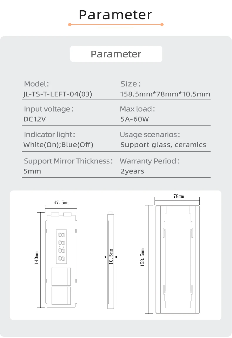 FICLUX High quality DC12V Color-adjustable Touch Dimmer Sensor 5A 60W Defogging Mirror Touch Switch with external relay