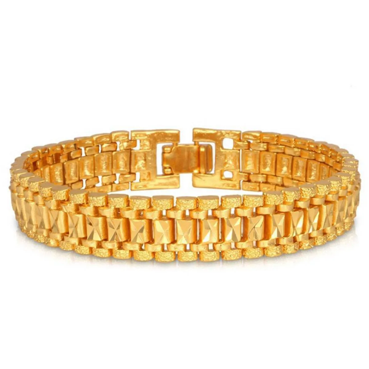 Fashion Chunky Link Chain Frosted Bracelet 24K Gold Plated Cuff Bangle Wristband Bangle Jewelry For Men