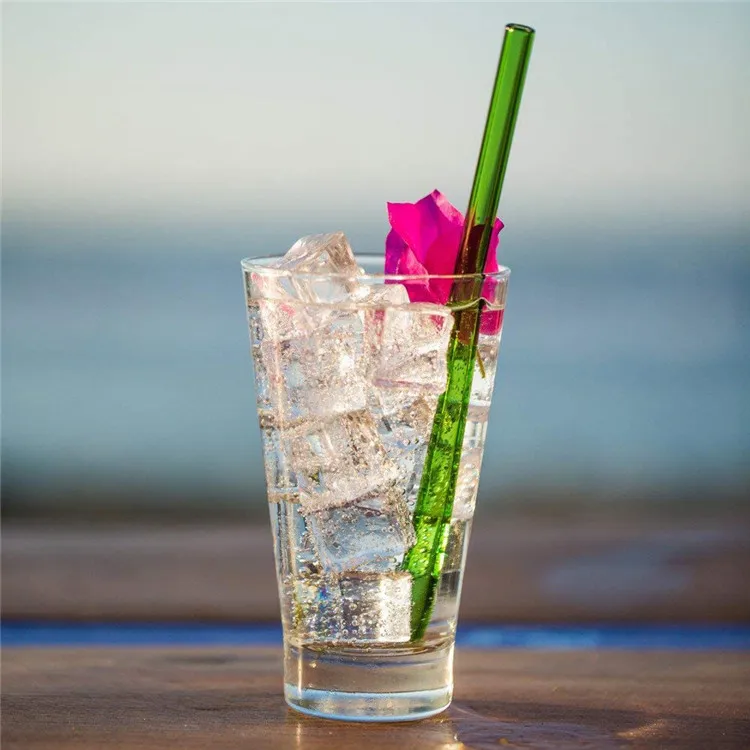 
Reusable Borosilicate Straight And Bent Color Glass Straws With Cleaning Brush 