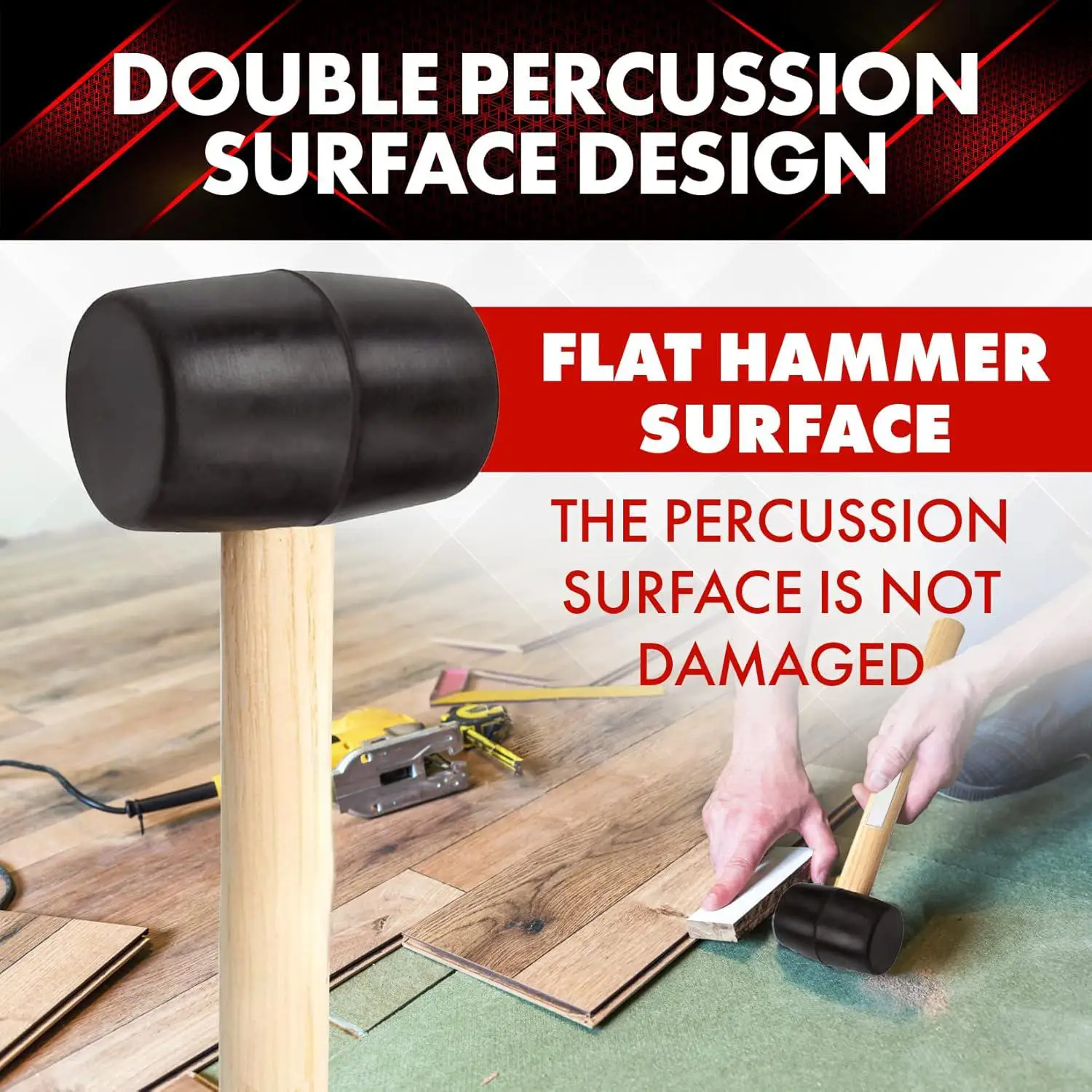 Peaktop  Rubber Mallet and Woodhandle With Anti-slip Handle Rubber Hammer
