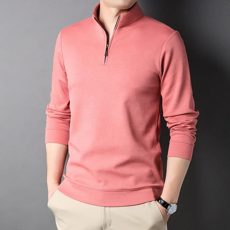 Top quality business knitted polo shirt men 1/4 zipper plain golf warm long sleeve polo shirt