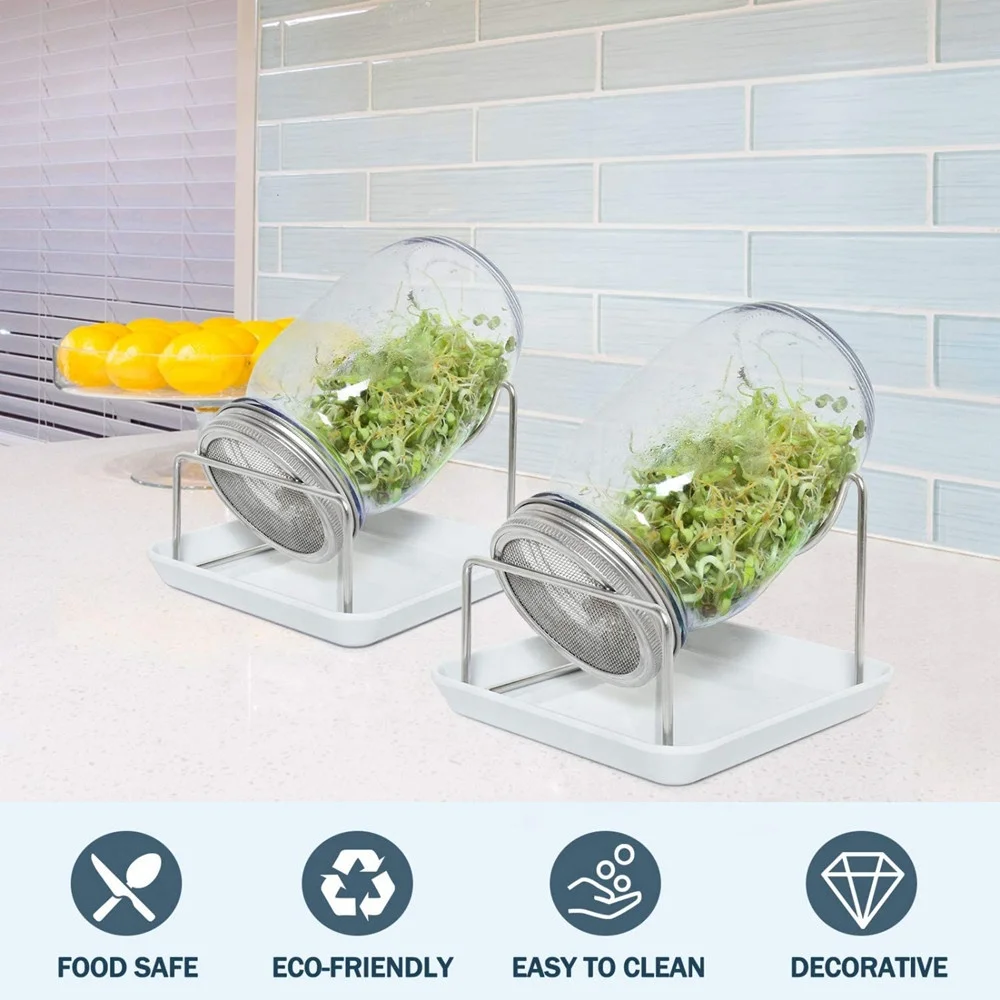 Wide Mouth Sprouting Jars with Screen Lids Stands and Trays