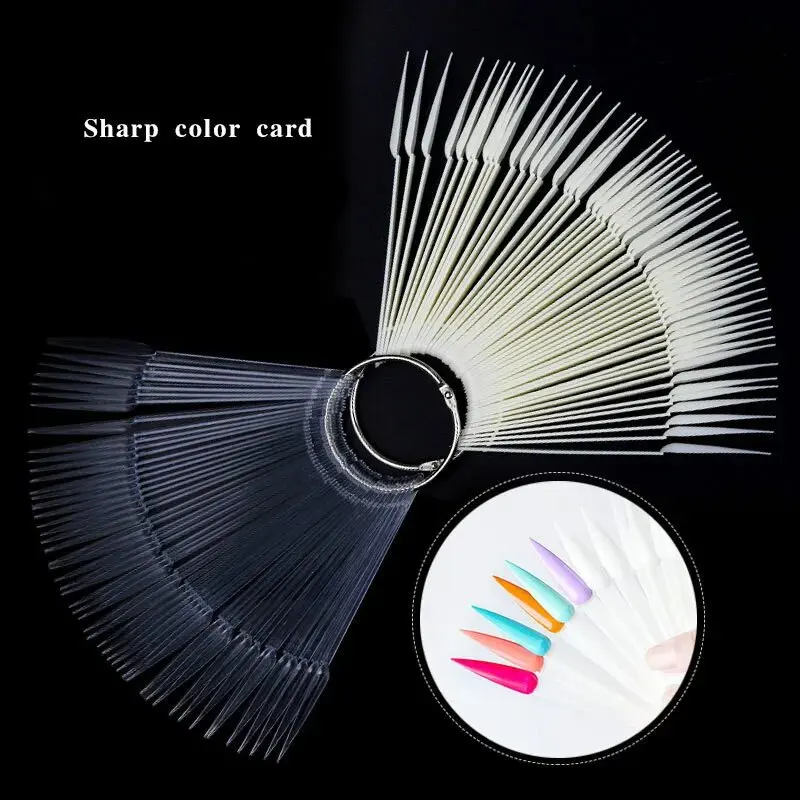 Yimart 50 Sharp Tips Fan Shape Nail Polish Gel ABS Plastic Color Chart Display with Metal Ring