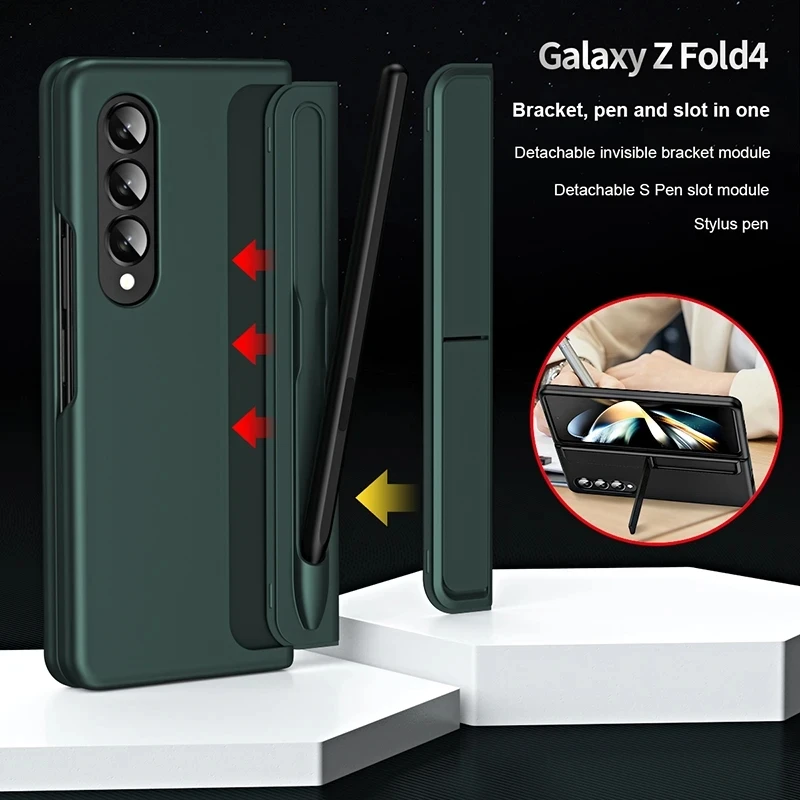 Fold 5 Standing Cover With S Pen For Samsung Galaxy Z Fold 4 3 5G Full Protect Back Cover Kickstand Flip Pen Slot Case