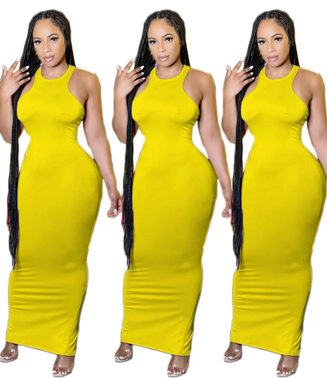 summer polyester spandex sleeveless long modest maxi dress ladies 2023 back split party lounge wear dress for women s clothing