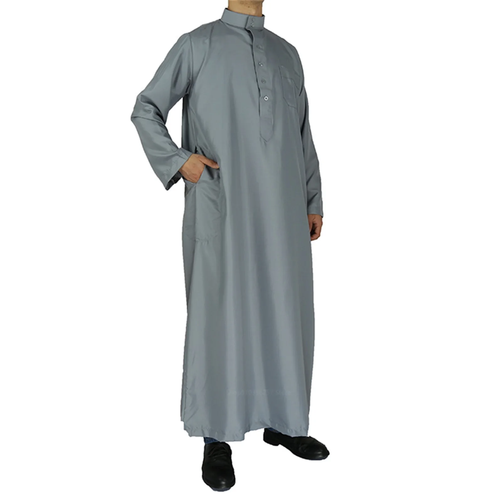 
Hot Selling Solid Color Long Sleeve Muslim Fashion Arab Daily Casual Ramadan Eid Prayer Traditional Islamic Clothing 