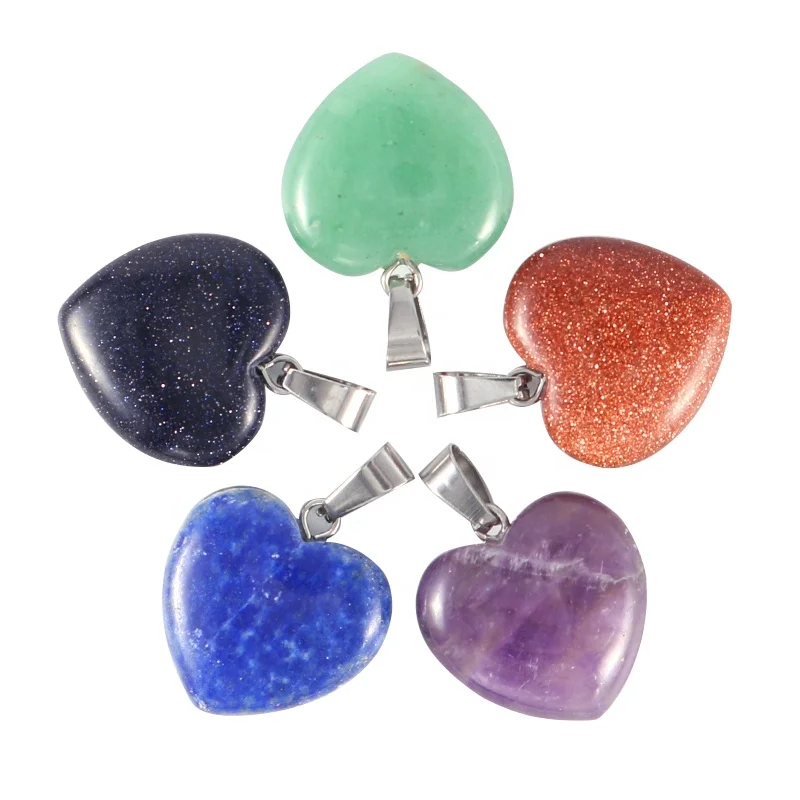 Fashion Jewelry Assorted Healing Natural Stone Pendants Healing Crystal Heart Shaped Pendant For Jewelry Making