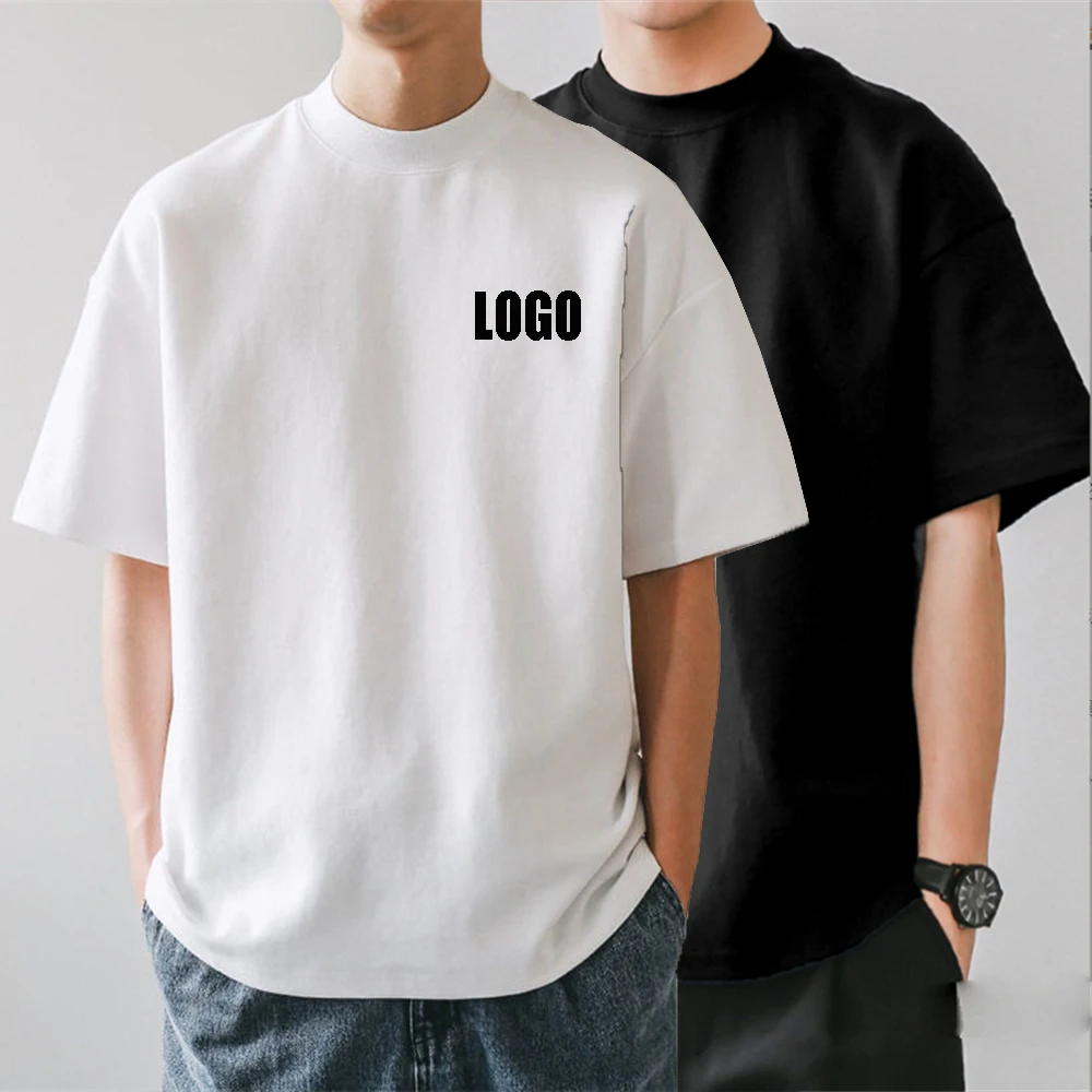 Factory Wholesale Custom Thick Collar 100% Cotton Tshirt White Solid Box Blank Tee Men Black Boxy Fit T Shirt