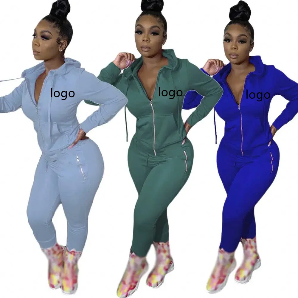2024 slim fit hoodie and joggers sweat pants set women custom cropped clothing zip up hoodies sweatsuit set women tracksuit