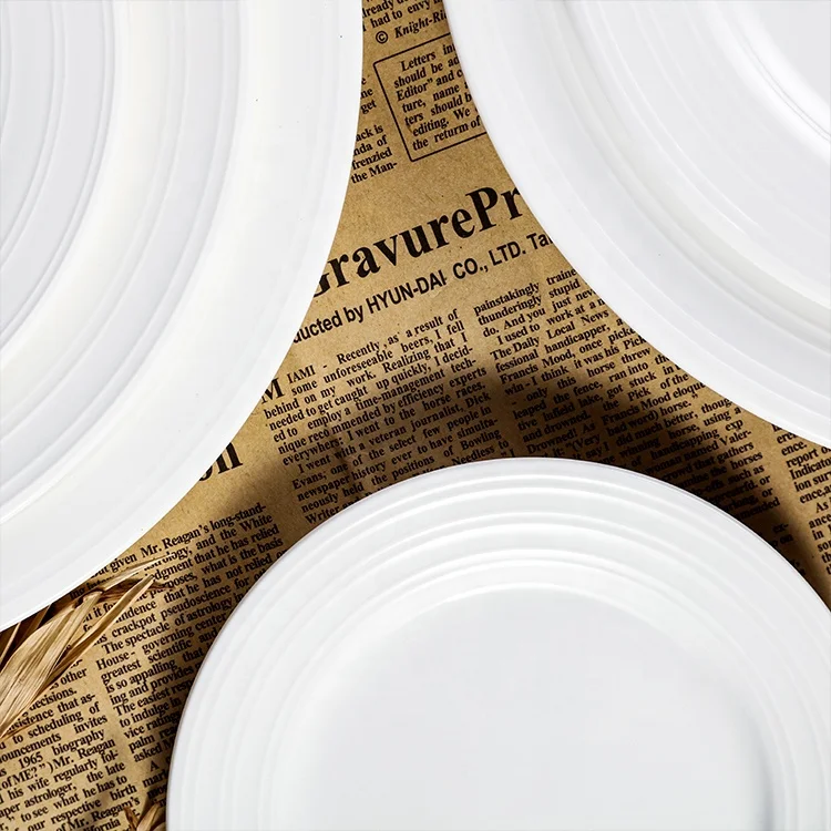
durable round white embossed plate for wedding party hotel restaurant home use 