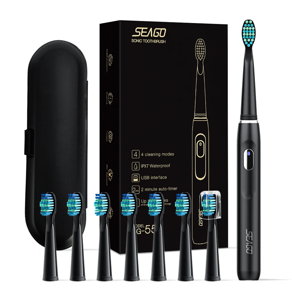 SEAGO Wholesale SG551 Smart Timer Whitening Power Electric Toothbrush Rechargeable Waterproof 8 Brush Heads With One Travel Case