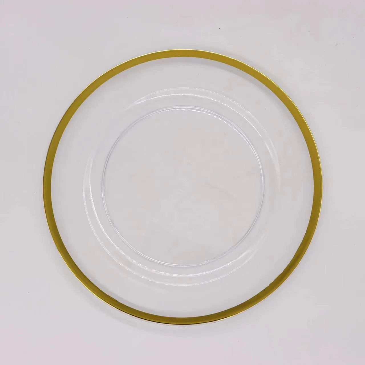 Hot Sale Round Clear Gold Rim Plate Wedding Table Decoration Acrylic Wedding Charger Plate