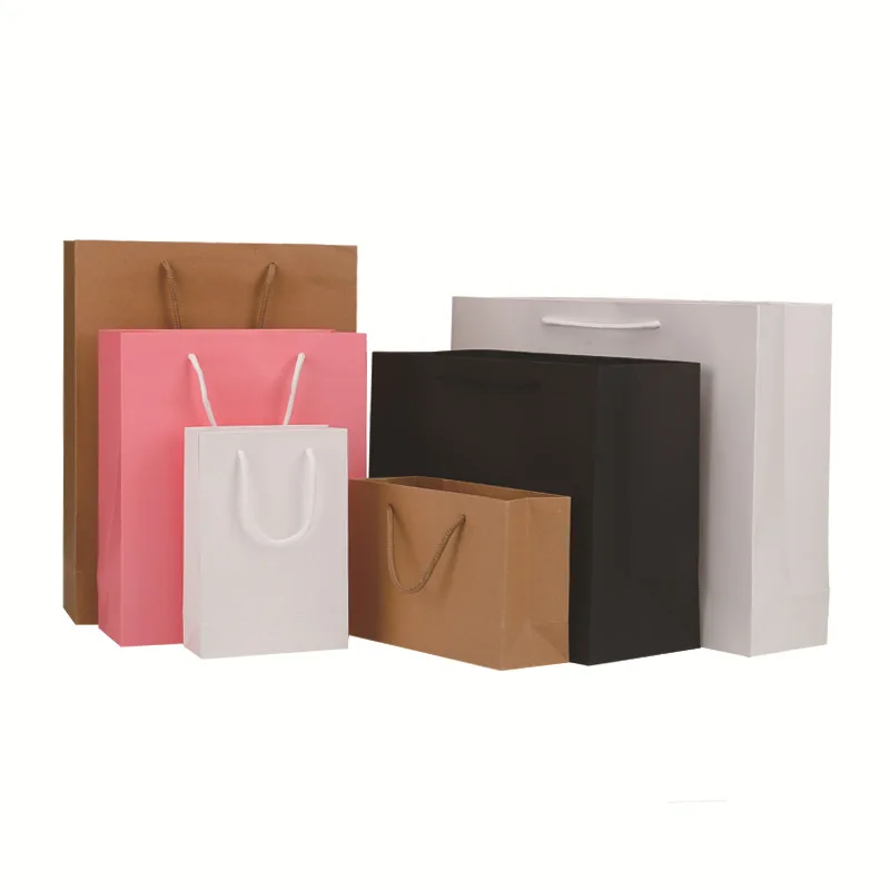 Paper Bag With Handles Solid Color Gift Packing Bags For Store Clothes Wedding Supplies Handbags paper gift bags